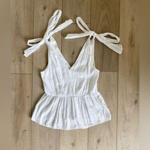 White Peplum Tank with Bow Straps